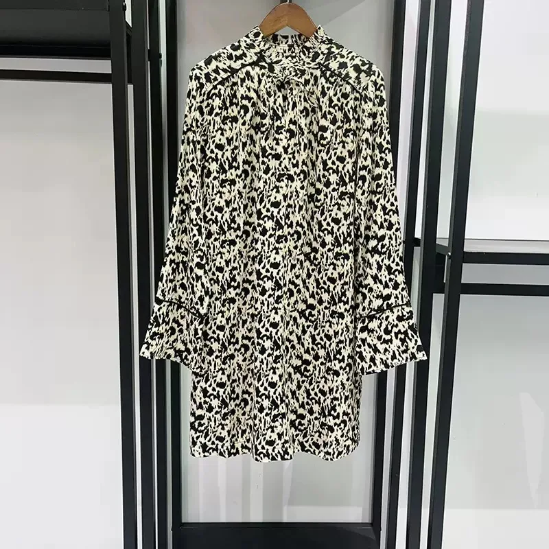 

Bas Baan Spring Holiday Style Floral Print Shirt Dress Short Skirt High Waist A-Line Gown Long Sleeve round Neck Commute Ready