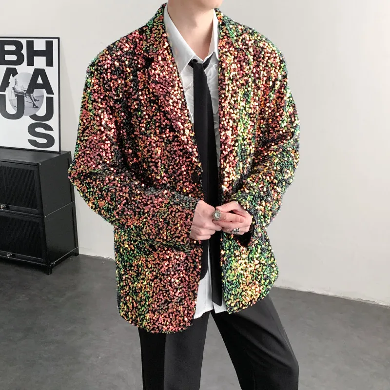 

iny Bead Evening Performance Suit Men's Stage Outfit Nightclub Singer Jaet Stand Fit Polyester Faion Urban ...