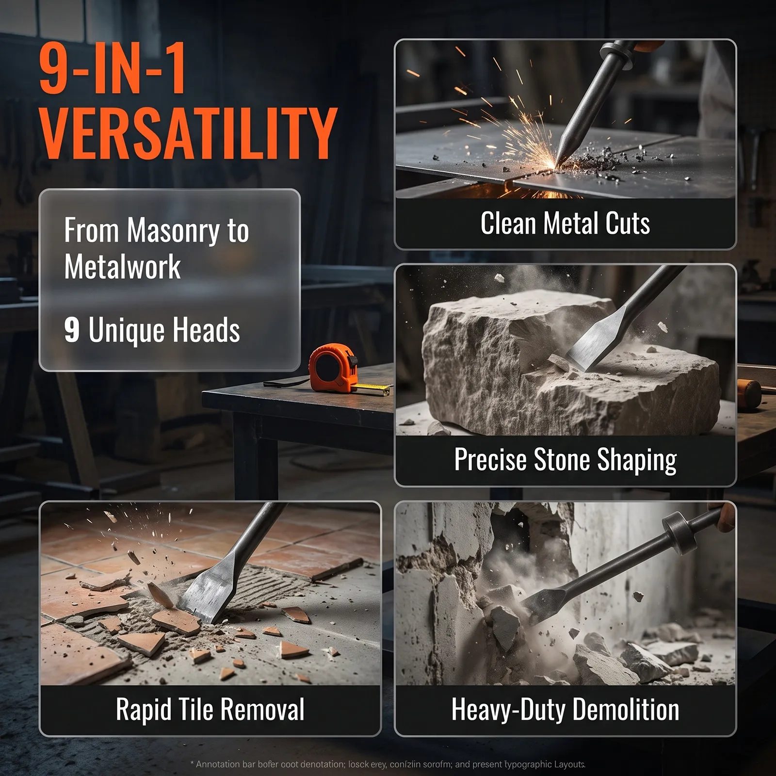 9Pcs Air Hammer Chisel Bits Set for Concrete Breaking, Tile Removal & Metalworking – Durable Pneumatic Tool Accessories