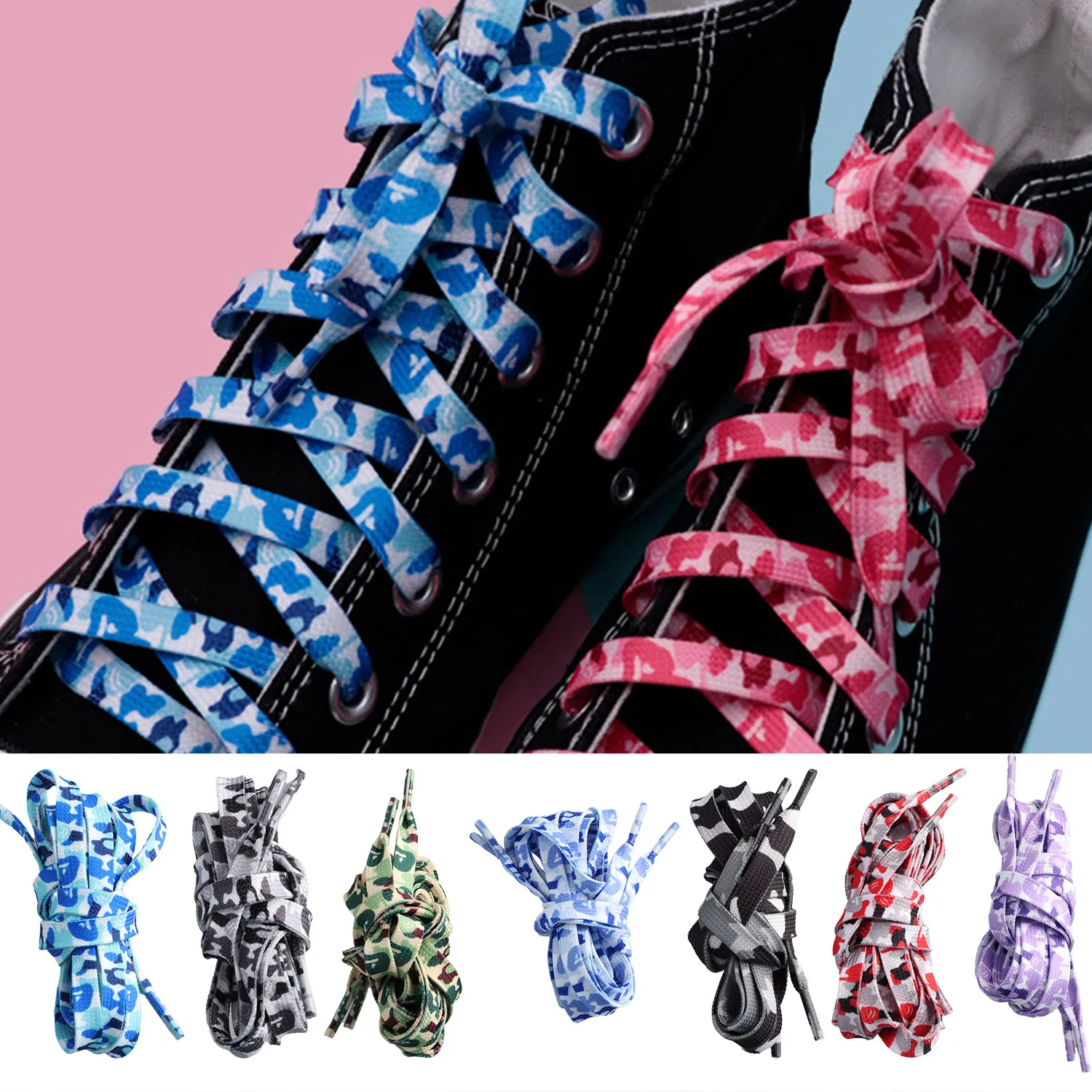 1 Pair Fashion Camouflage Print Polyester Shoelaces Flat Casual Laces For Sneakers 120CM Shoe Laces Accessories