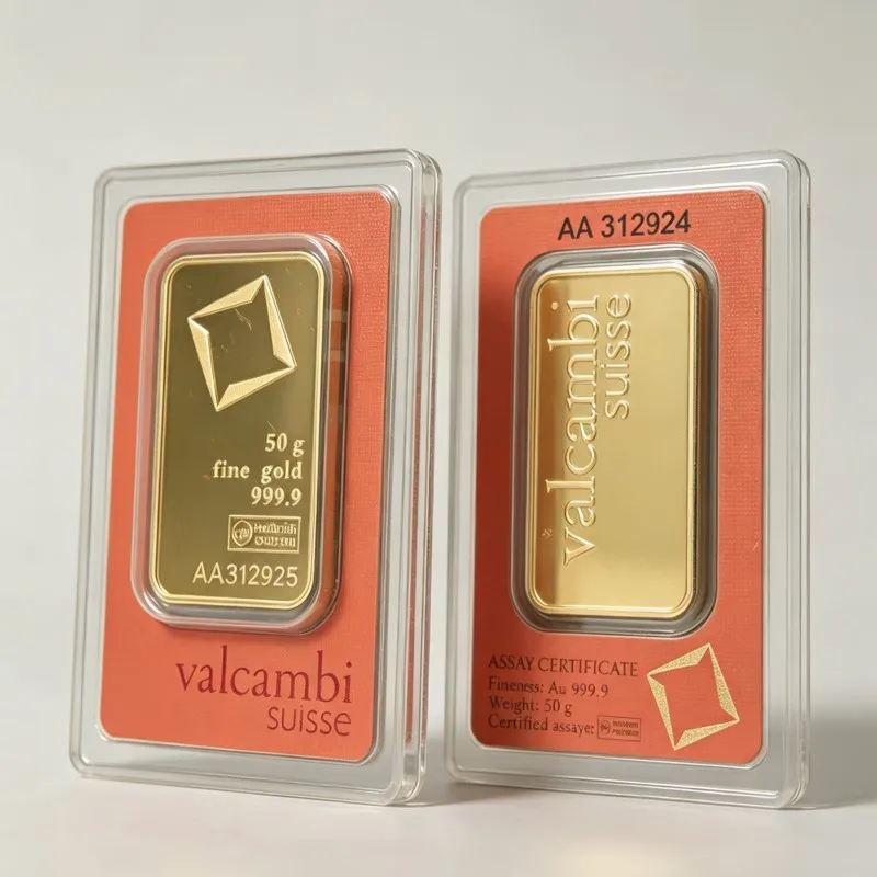Valcambi 1oz/50g Gold Bar Brass Gold Plated Bullion with Different Serial Numbers Gold Bar Home Decoration