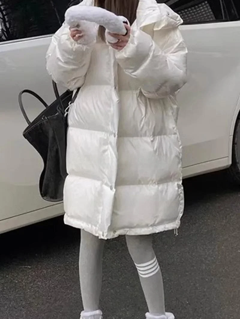 

ROUJE KEFSS Women's Mid-Length Duck down Jacket Hooded Quilted Coat Winter New Style Wash-Free Outerwear Rectangular Body Type