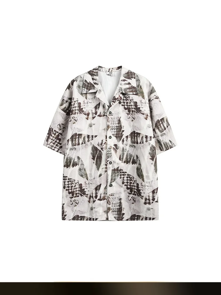 

Nted American Retro fiti Turn-down Collar Loose ort Sve irt Summer New Hawaii Beach Casual irt Polyester Fiber