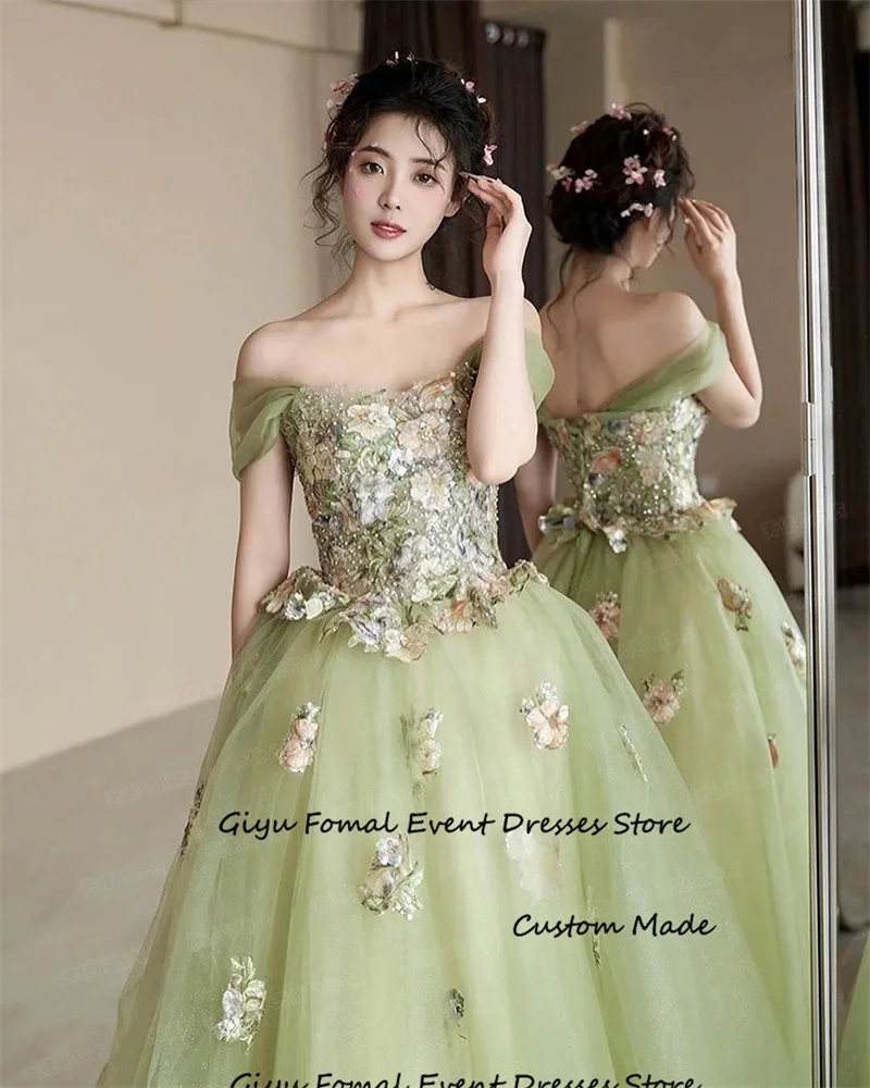 Женское вечернее платье Giyu, зеленое Тюлевое платье с объемными цветами, открытыми плечами и спиной