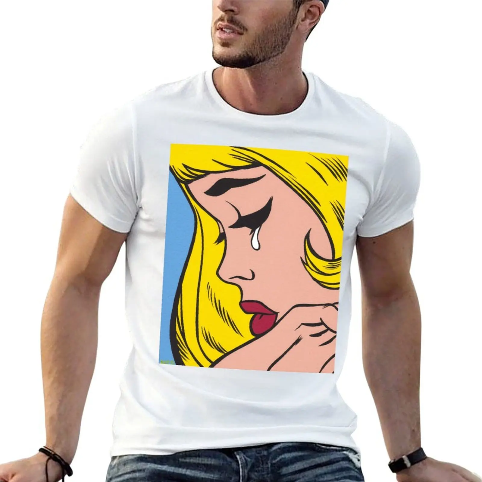 Blonde Crying Comic Girl T-Shirt quick-drying cotton graphic tees T-shirts for men cotton