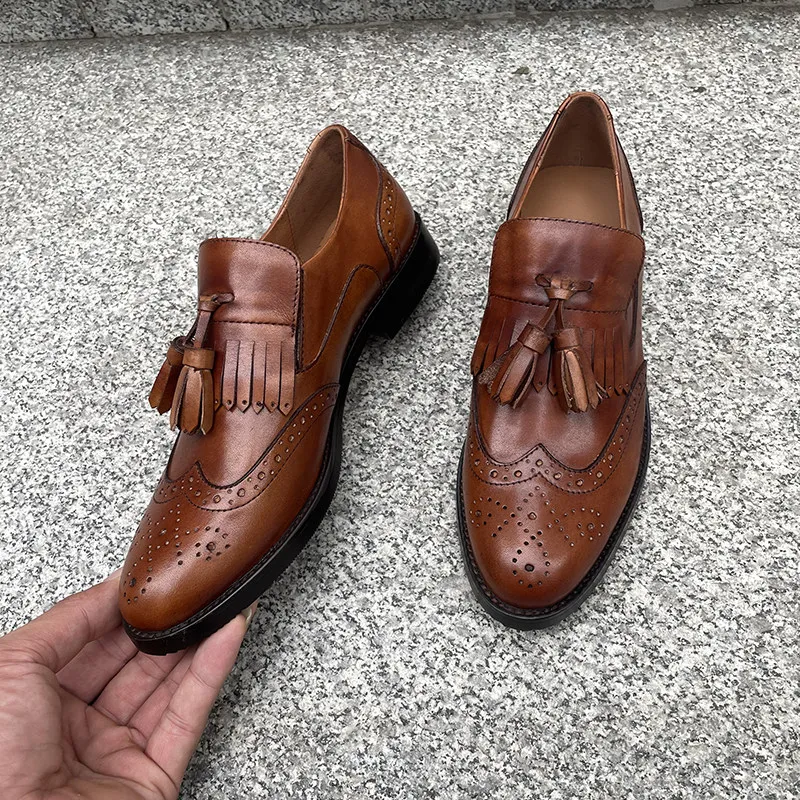 New Tassel Leather Shoes Vintage Genuine Leather Women Shoes British-Style Low-Heel Flat Loafers