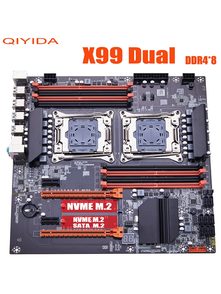 QIYIDA X99 Motherboard Dual X99 C612 Chip unterstützt LGA 2011-3 CPU DDR4 RAM NVME NGFF M.2 USB3.0 SATA3.0 PCI16X