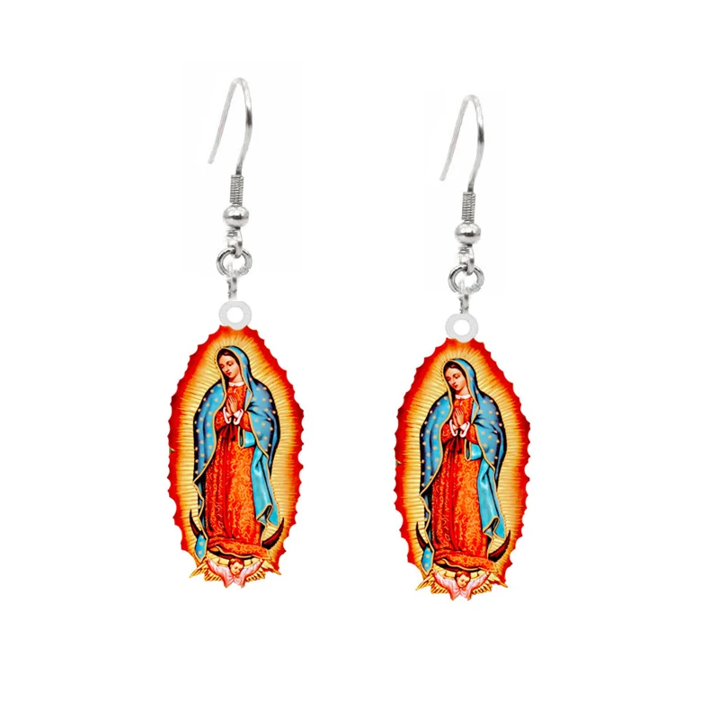 Acrylic Inspiration Women Earrings Two-Sides Virgin Maria Christian Faith Plastic Drop Earrings Jewelry For Women Girls Gift