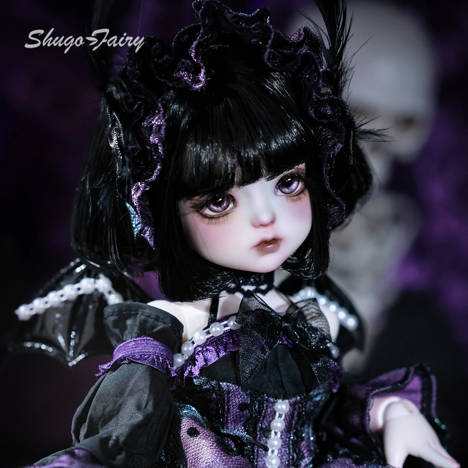 ShugaFairy 1/6 BJD Doll Edith Set Completo Nero e Viola Piccolo Demone con Articolazioni a Teschio e Vestito, Statuetta Anime in Resina di Alta Qualità