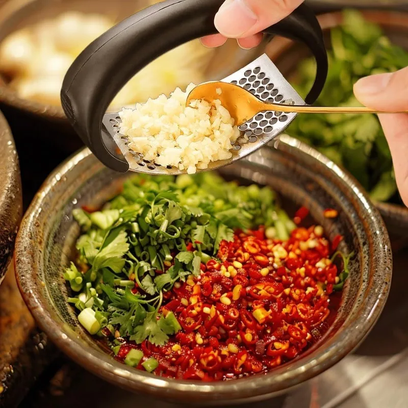 2026 Upgraded Stainless Steel Garlic Crusher - Garlic Crusher, Home Kitchen Utensils Portable Manual Garlic Crusher