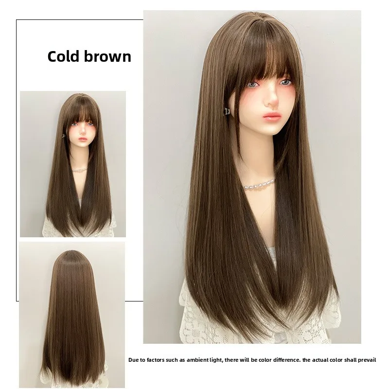 qp wig daily long hair straight hair cute girl hairstyle natural full headgear support cross-border labeling