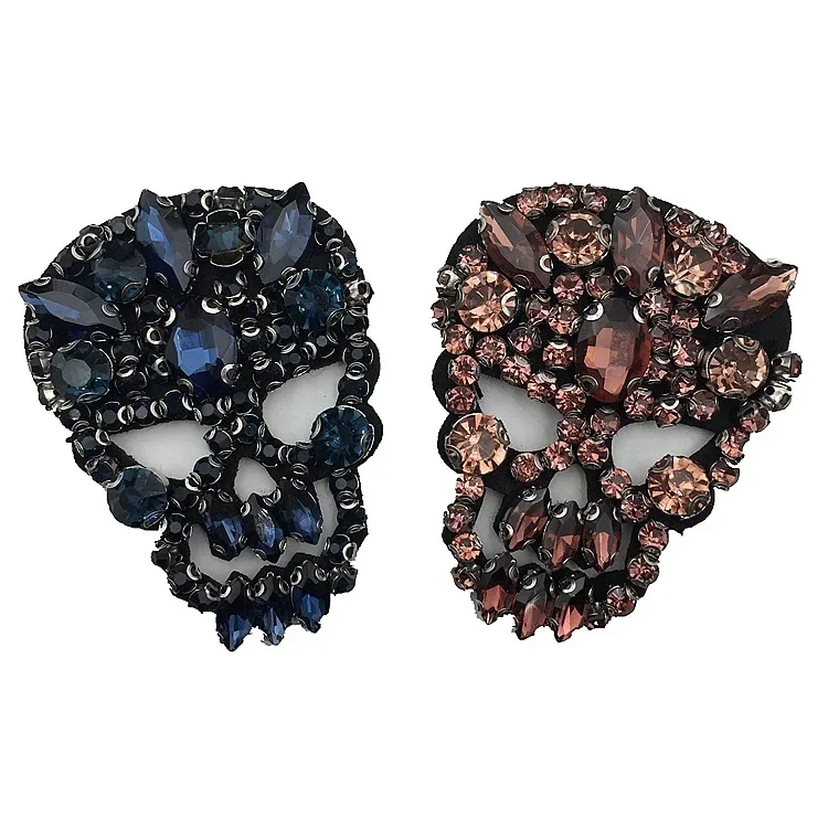 Parches de calavera con cuentas de diamantes de imitación 3D hechos a mano de alto grado para ropa, Jeans de motorista, apliques bordados Punk