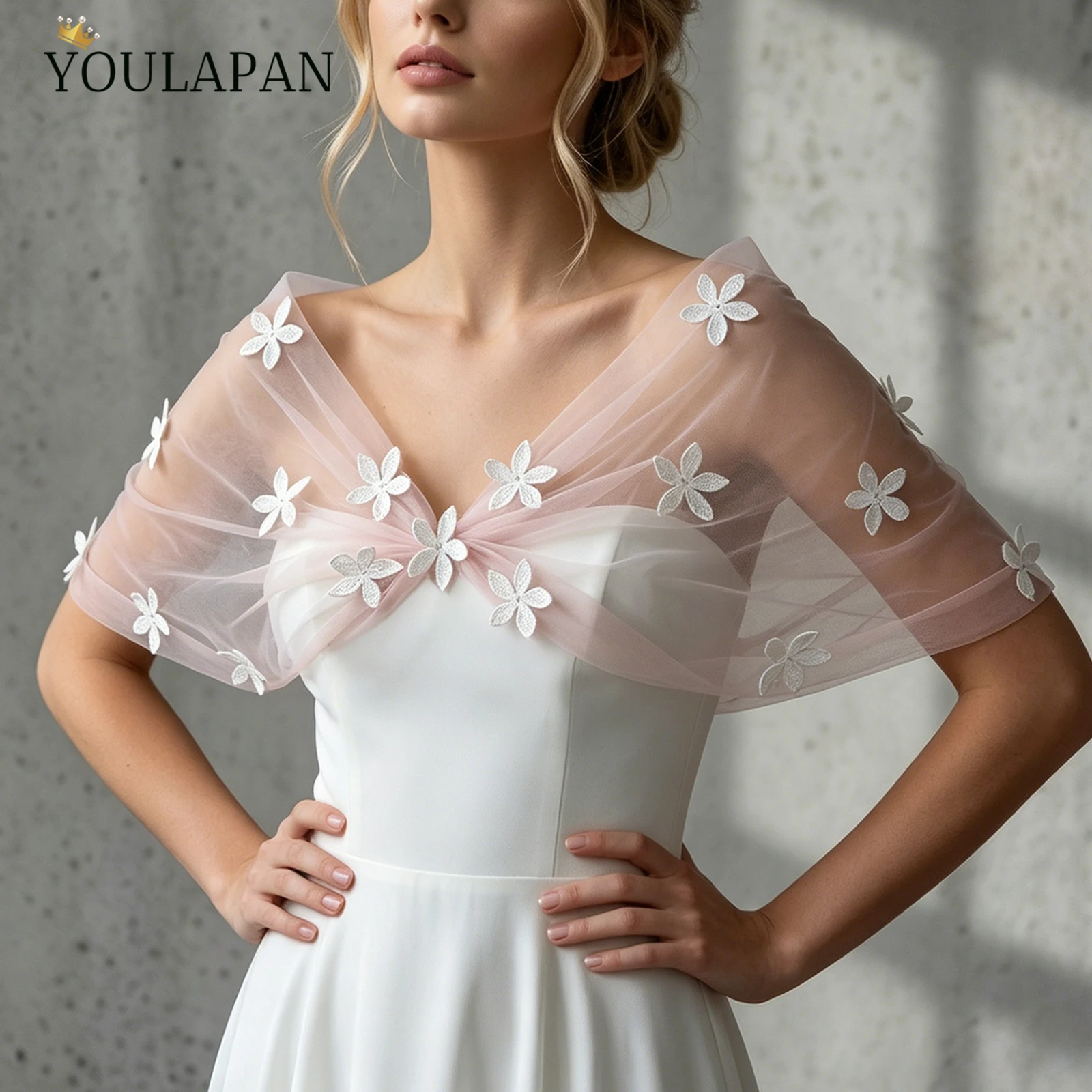 TOPQUEEN 드레스숄 Bolero Fiesta Mujer Encaje Floral Decorado Jaqueta Casamento Sem Mangas Shoulder Cape 웨딩소품 Mg48