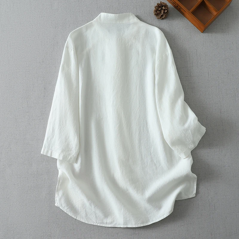 Chinese Style Loose Fit Shirt Men Women Casual Versatile Minimalist Design Button up Cotton Linen Material Traditional Collar
