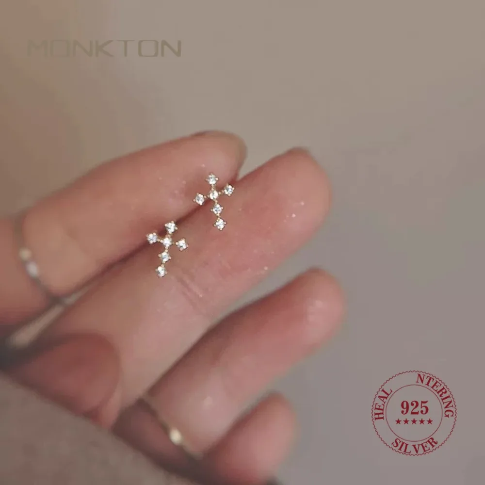 

Monkton s925 стерлингового серебра 14 К золото мини простые серьги-гвоздики с крестом из циркона для женщин изысканные подарки для вечеринок ювелирные изделия