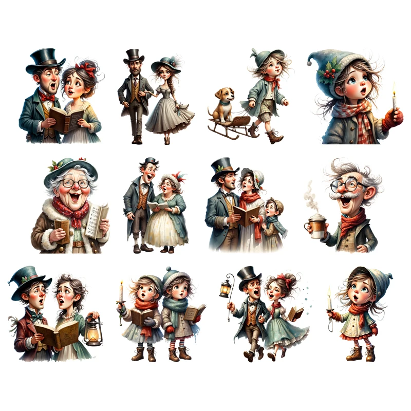 Christmas people sing loudly Set transfer iron on printing vinyl stickers T-shirt stickers DIY Toy doll clothing decoration