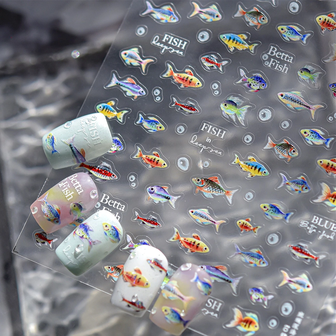 

Colorful Deep-sea Fish Gorgeous Capelin Goldfish Brocaded Carp Koi Water Bubbles Betta Oceanic Nail Art Stickers Manicure Decals