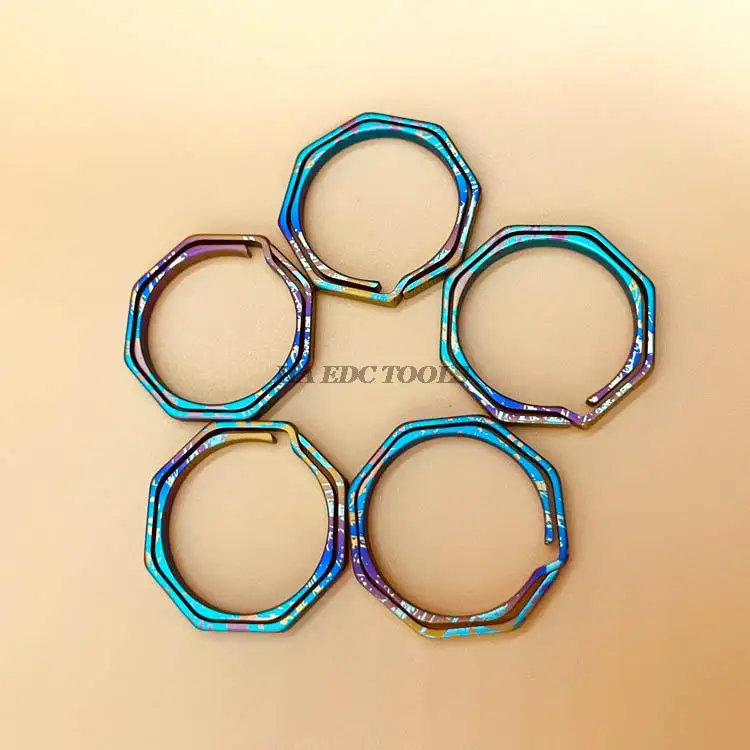 DIY Colorful Titanium Alloy Key Ring Octagonal Hanging Buckle EDC Key Ring Fast Hanging Charm Car Key Ring Accessories