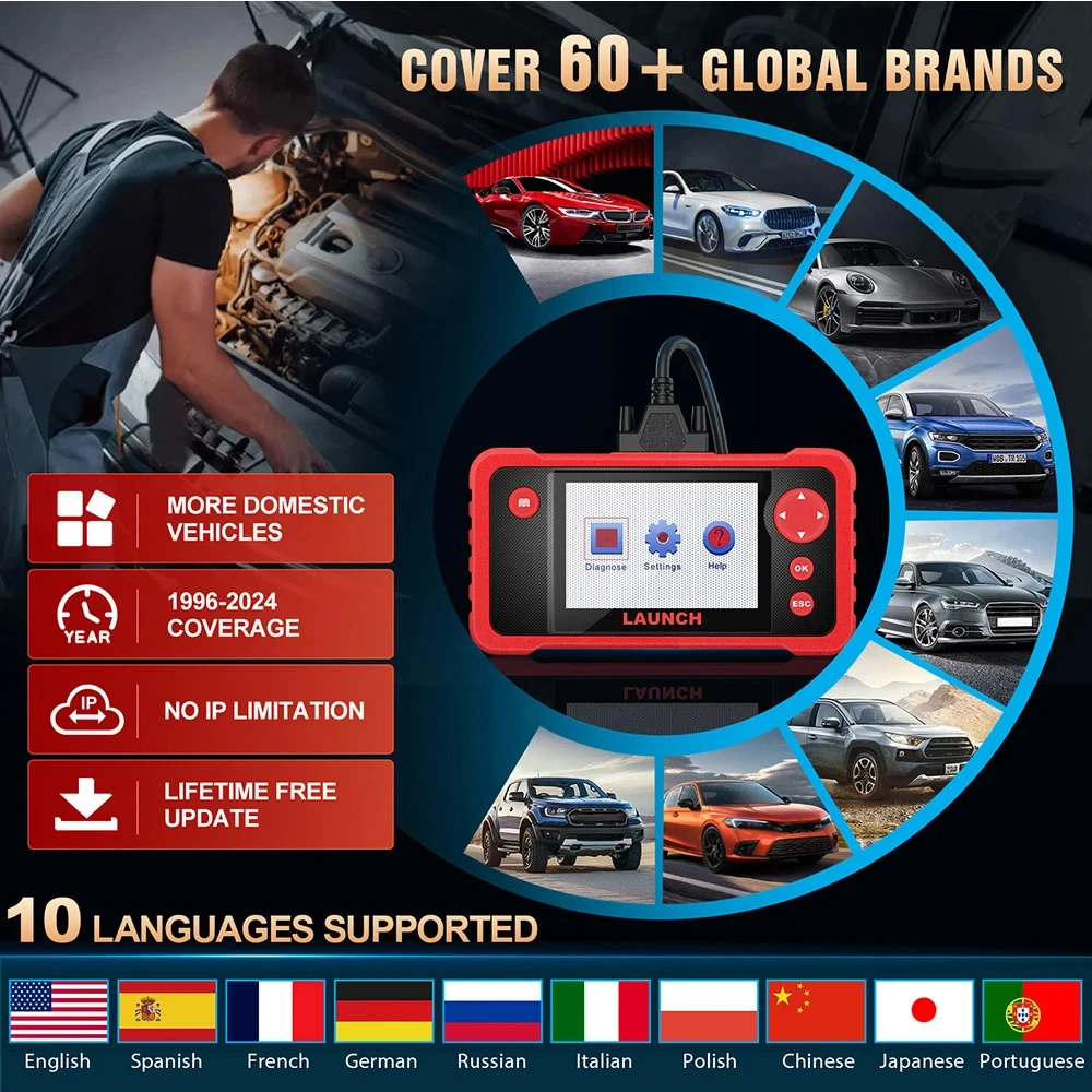 LAUNCH X431 CRP123 V2.0 PLUS Car Diagnostic Tools Auto OBD2 ABS SRS Airbag Engine AT Automotive Diagnostic Scanner Free Update