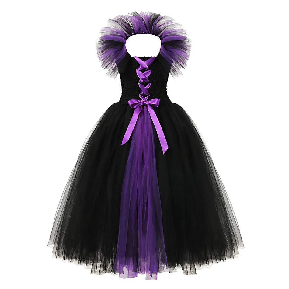 2024 Girls Halloween Costume Witch Dress Deluxe Maleficent Cosplay Kids Evil Queen Cosplay Vestidos Party Clothes
