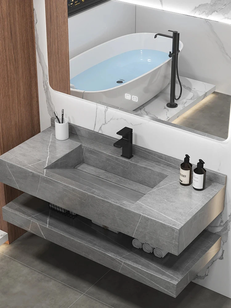Luxury Hotel Custom Wall Mounted Marbled Integrated Vanity Sink Double Slab Wash Basin For Bathroom on sale