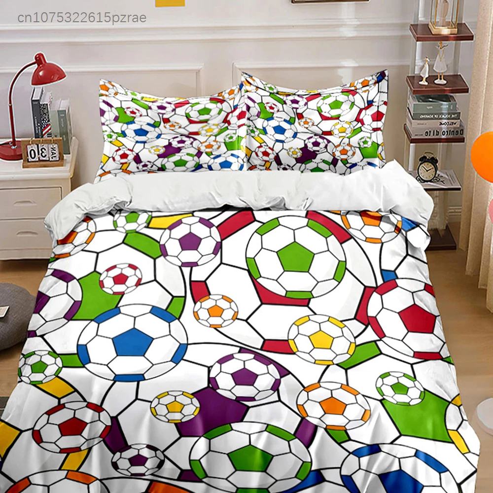 Colorful Soccer Pattern Bedding Set Multiple Sizes kid's And adults' Bedroom Exquisite 3PC Bedding set, Gift