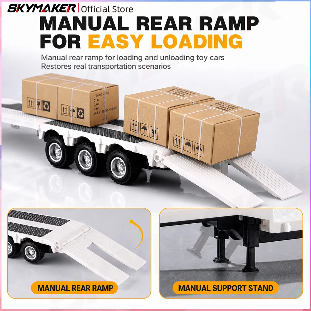Huina 9900 1/64 RC Flatbed Tractor Truck 12CH 2.4G Mini RC Car with LED Light Sound Effect Alloy Engineering Trailer Desktop Toy