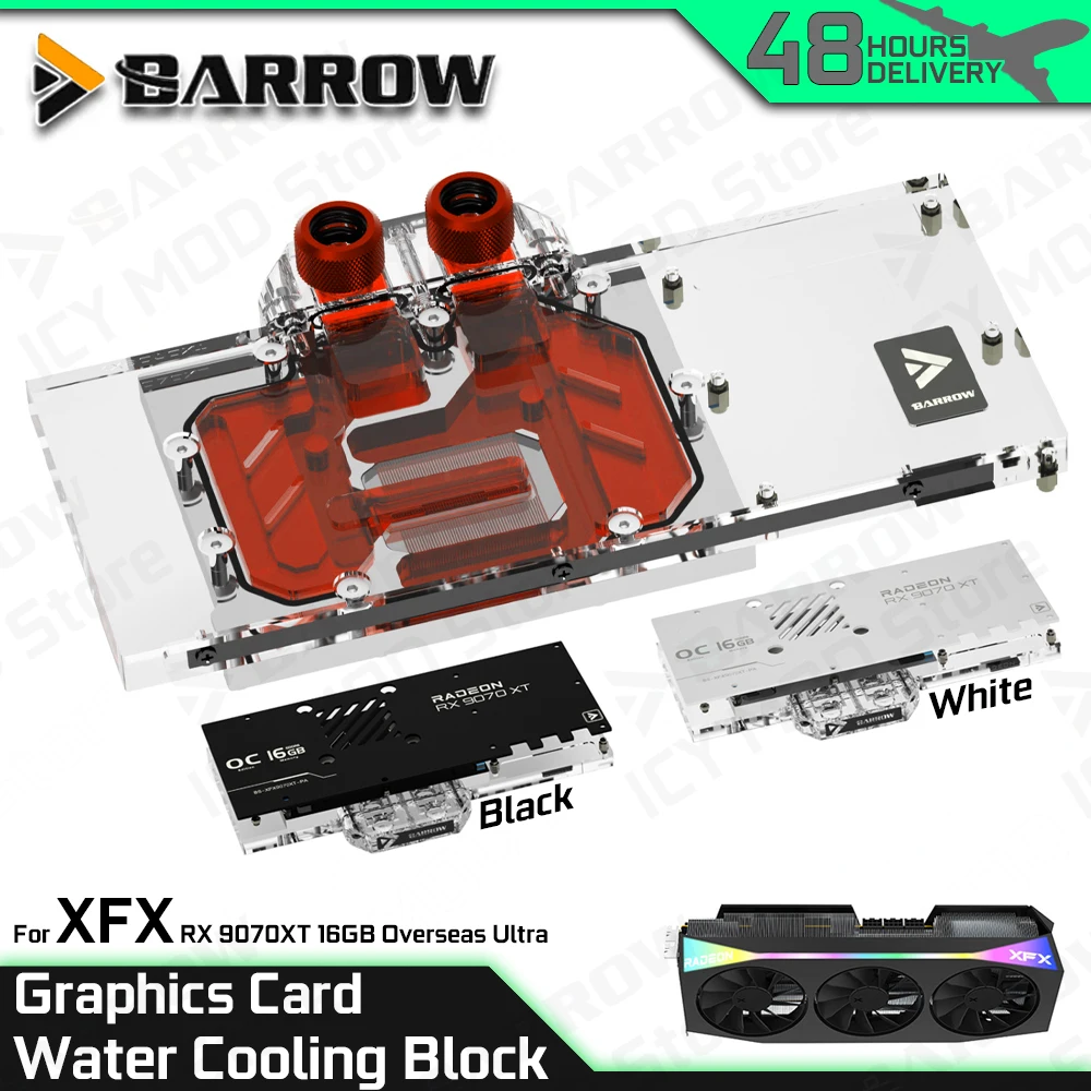 

Водяной блок охлаждения Barrow для видеокарты XFX RX 9070XT 16GB Overseas Ultra VGA, для модификации ПК (BS-XFX9070XT-PA)