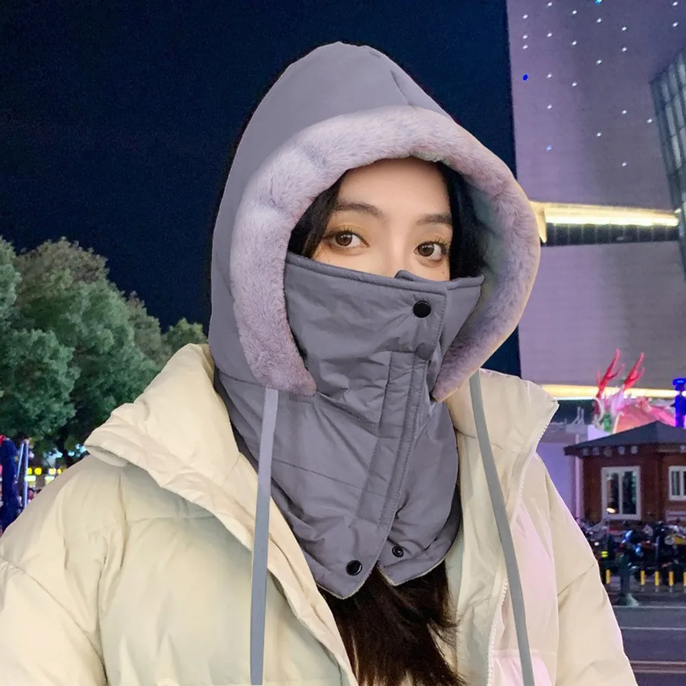 

Casual Plush Balaclava Ski Mask Windproof Thickened Winter Warm Hat Keep Warm Neck Warmer Ear Protection Hat Unisex