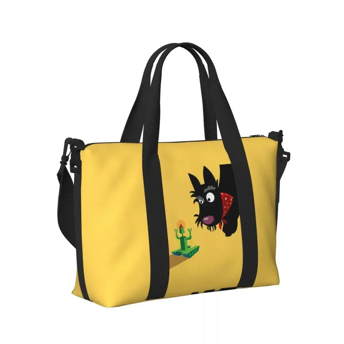 Black Scottie Dog Plaid Tartan Scottish Terrier Lover  Beach Travel Bag Tote Bags for Sport Women Shopping Duffle Shoulder Bag