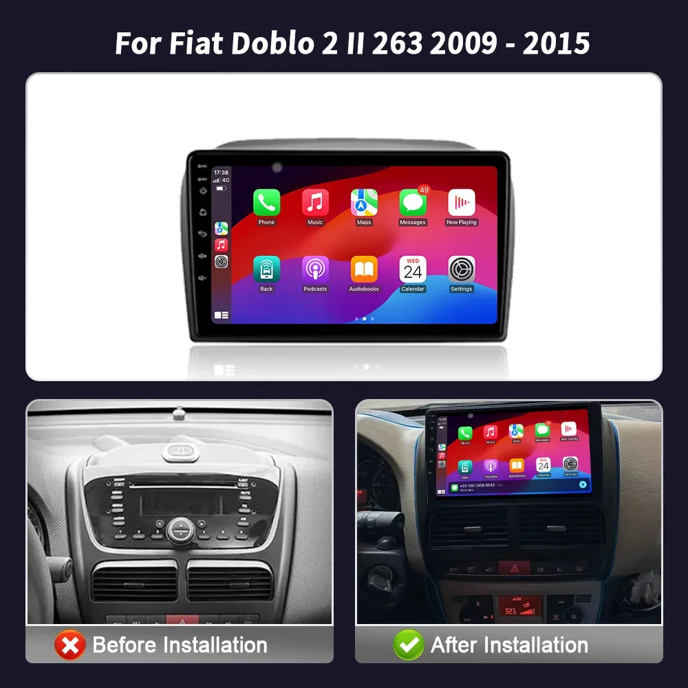 Android Car Radio Multimedia Player Navigation 2DIN Wireless CarPlay Screen Stereo For Fiat Doblo 2 II 263 2009-2015 4G WIFI