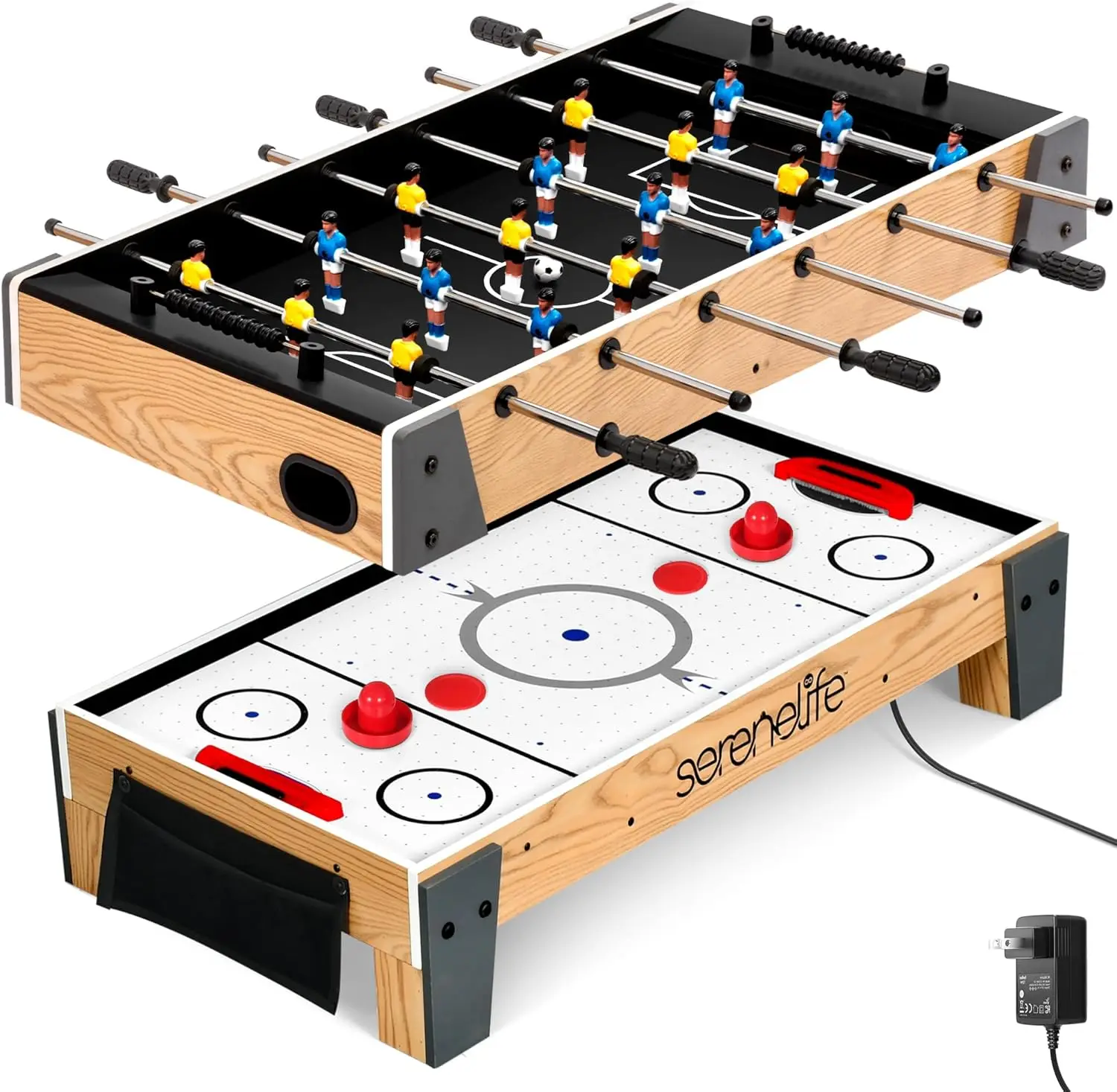 38” Table Top Air Hockey and 40” Foosball Set, 2-in-1 Swivel Game Table with Soccer Balls, Pushers, and Pucks for Game Rooms, Ar