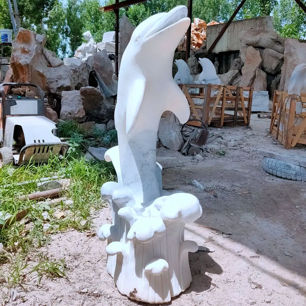 Garden Stone Supplier Hand Carved Marble Carving Dolphin Statue Animal Sculpture