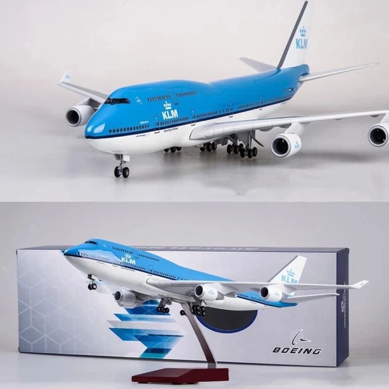 1:130 Scale Airplane Model Klm 747 Model Plane Dutch Airlines B747 with Led Light(Touch or Sound Control) for Decoration or Gift