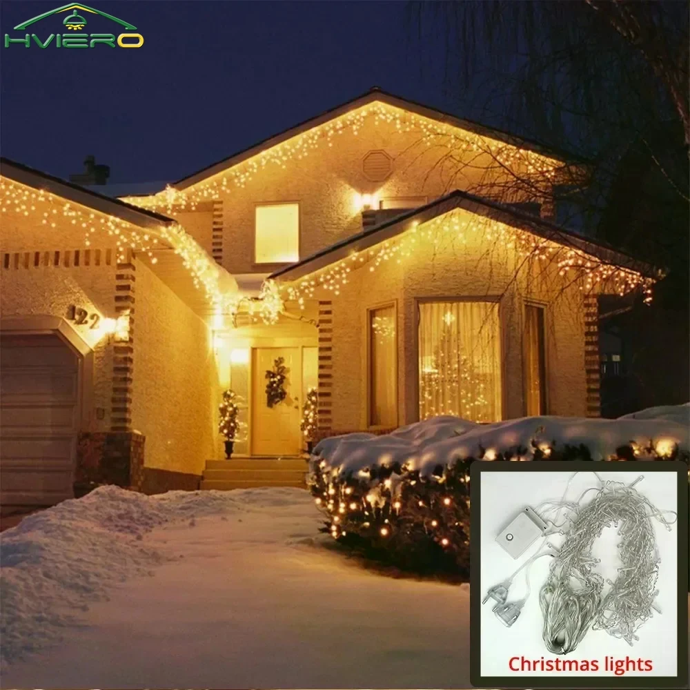 

LED Curtain Icicle String Lights 220V 96Leds Christmas Garland Fairy Xmas Party Garden Stage Outdoor Decorative Atmosphere Lamps