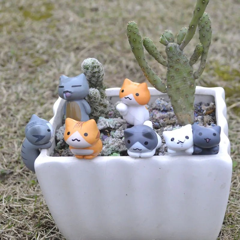 6Pcs/Set Cartoon Lucky Cat  Home Garden Bonsai Decorations Miniatures Gift Lovely Micro Landscape Kitten Miniature Craft