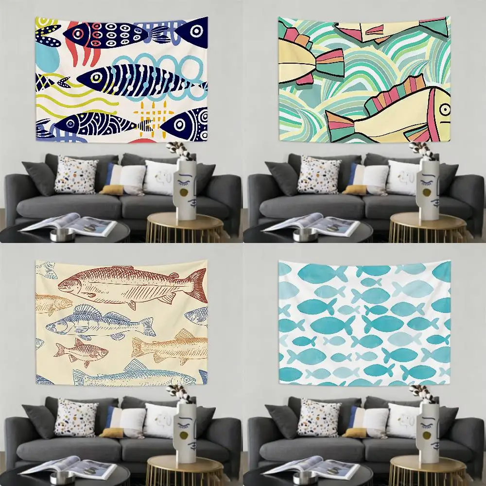 Cartoon-fish-Printing Tapestry Customizable Tapestries Of Various Styles,wall Hangings, Celebrity Photo Printing,wall Hangings