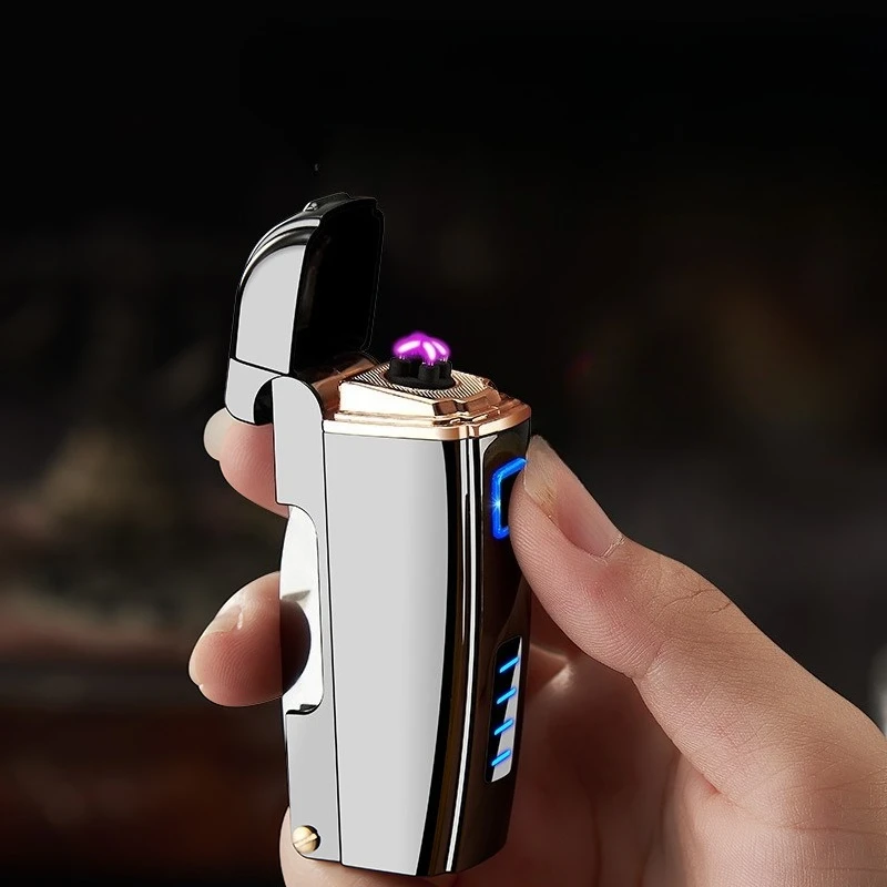 New Metal Multifunctional Wine Bottle Opener, Induction USB Dual Arc Charging Lighter Lighters Smoking Gadgets for Men