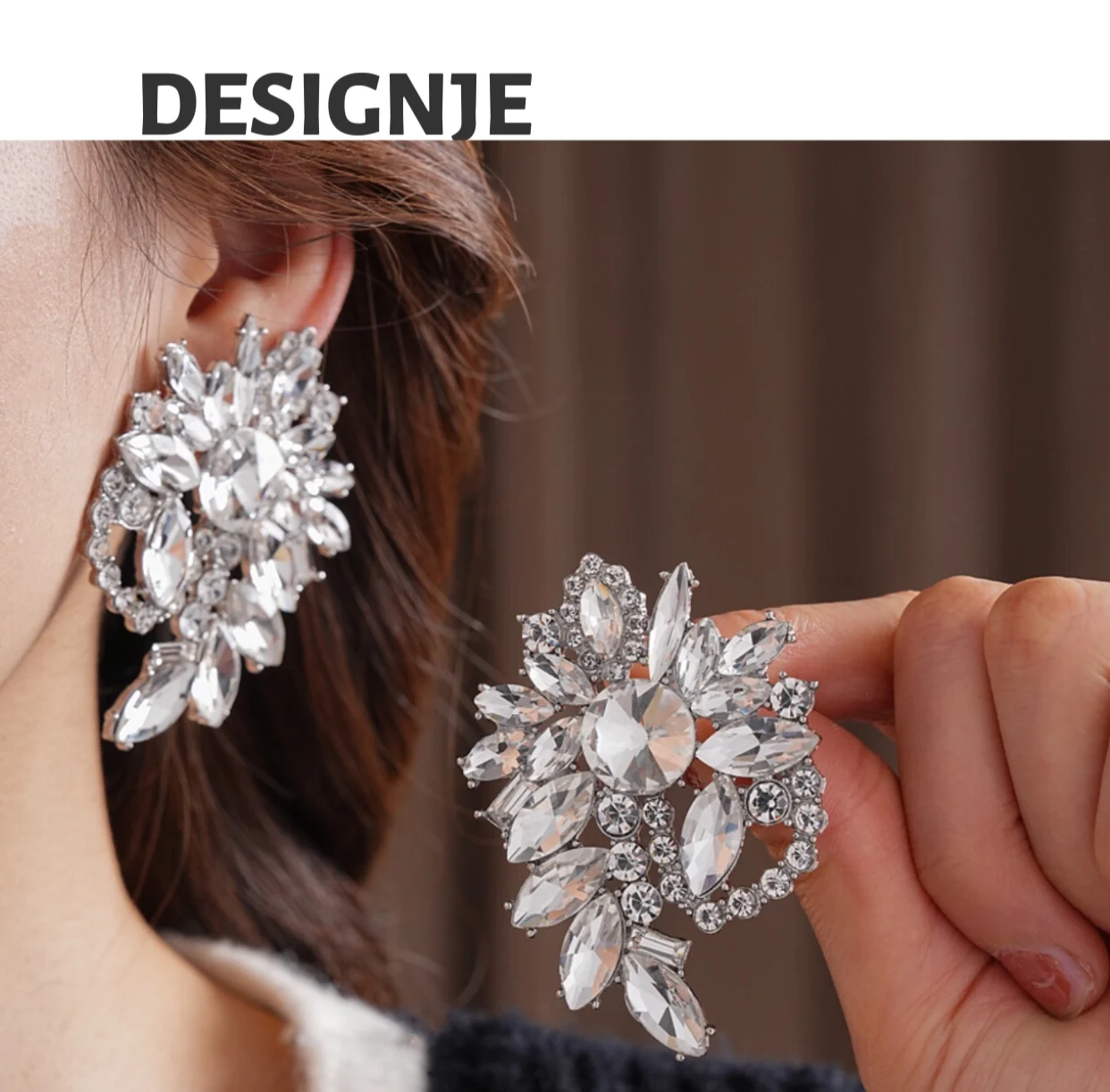 

[Sweet Luxury] Silver Needle Super Shiny Heart Geometric Earrings Cold Wind Extravagant Earrings Versatile High-end Earring