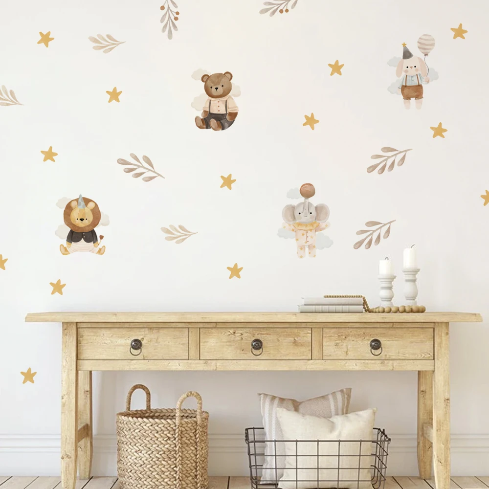 Cartoon Cute Elephant Lion Wall Sticker Cute Animal Star Dreamy Wallpaper Stickers For Baby Girl Room Wall Decals Interior Decor