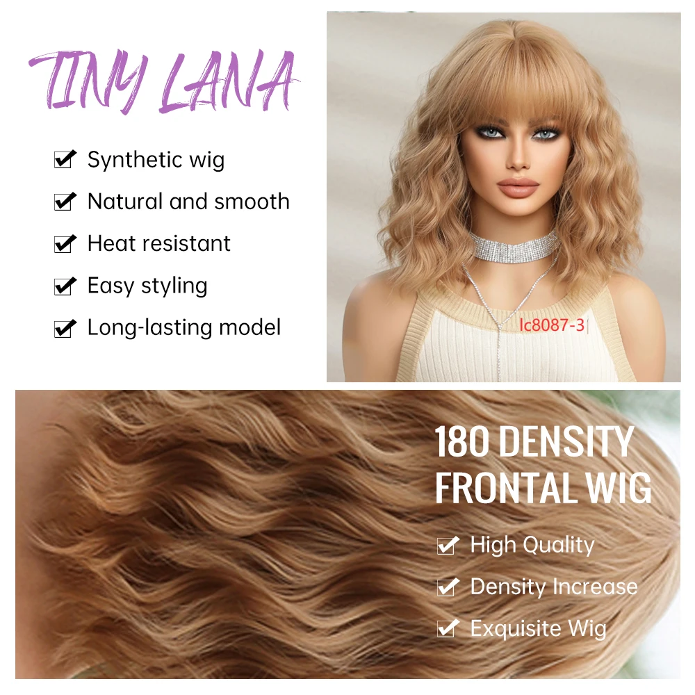 Imbirowy brązowy blond Krótkie kręcone peruki syntetyczne z grzywką dla kobiet Afro Natural Bob Wave Lolita Cosplay Peruki Włosy odporne na ciepło