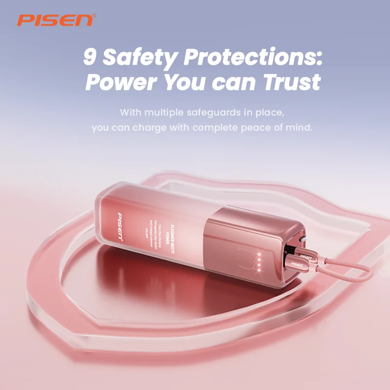 PISEN GlamVolt 5000mAh 30W Power Bank with Built-in USB-C Cable, 2-in-1 Wall Charger & Battery Pack, Fast Charging Travel Essential for iPhone 17/16/15, Samsung Galaxy S24/S23, Pixel 8/7 and More