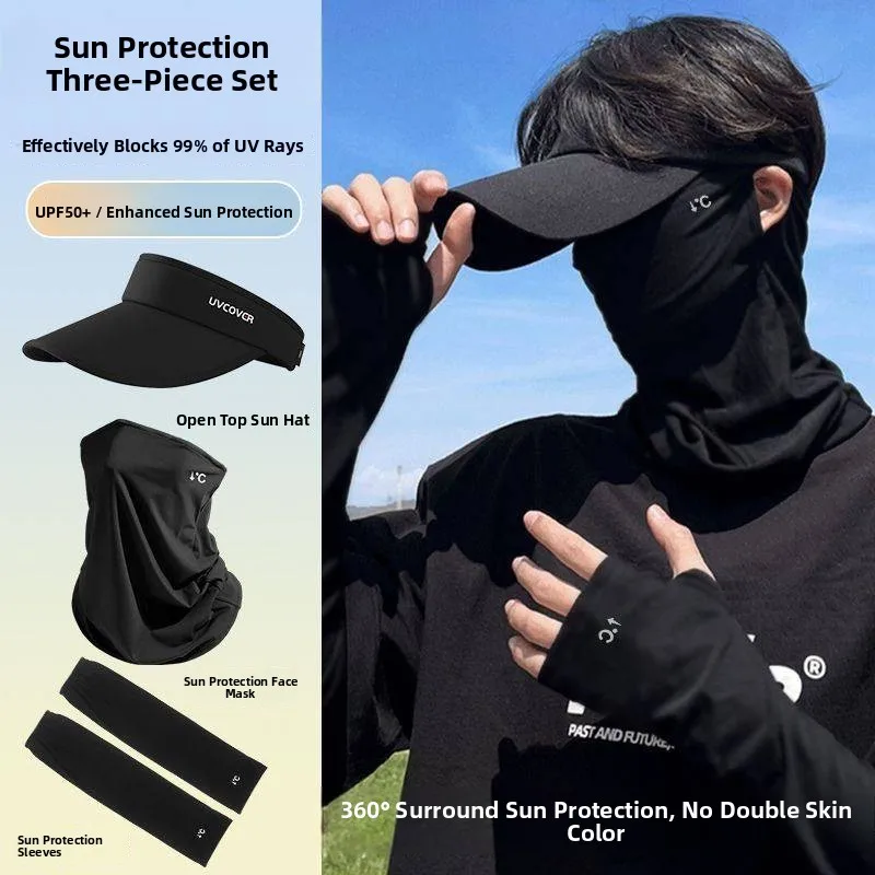 

Men's Ice Silk Cycling Sun Protection Face Mask Full Face Shade UV Protection Three Piece Set Bicycle Riding Outdoor Activities
