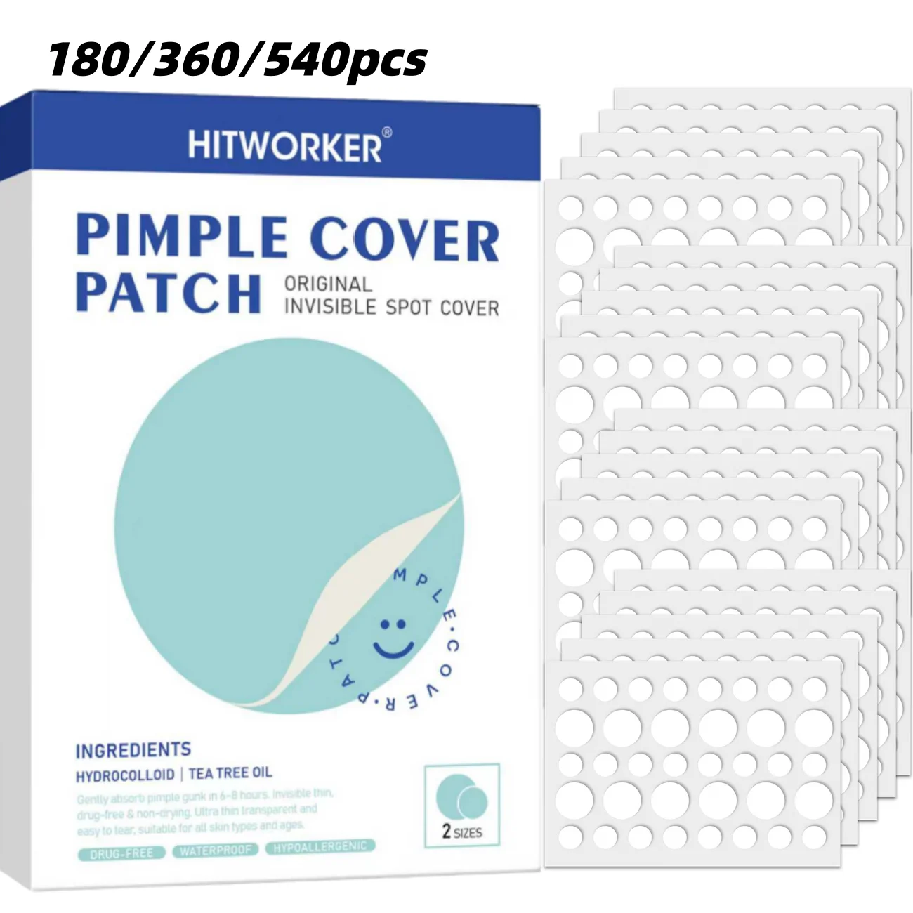 180/360/540pcs Round Clear Acne Patches, Invisible Thin Fit Cover Conceal Cleanse Unisex Stickers