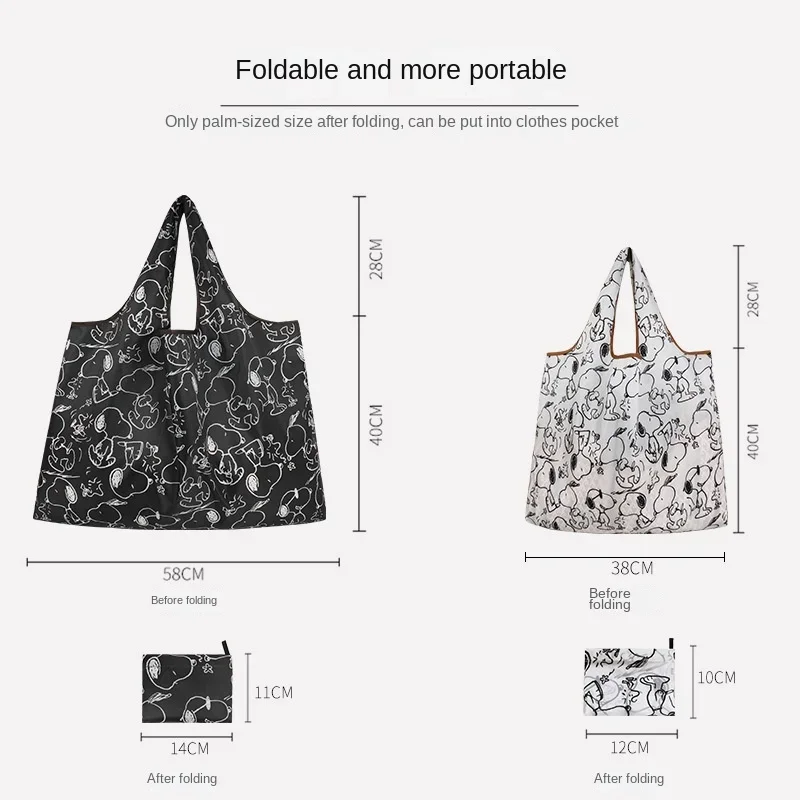 حقائب تسوق سنوبي قابلة للطي للنساء، حقيبة يد نايلون سميكة كبيرة الحجم، حقائب كتف محمولة ذات سعة كبيرة وصديقة للبيئة