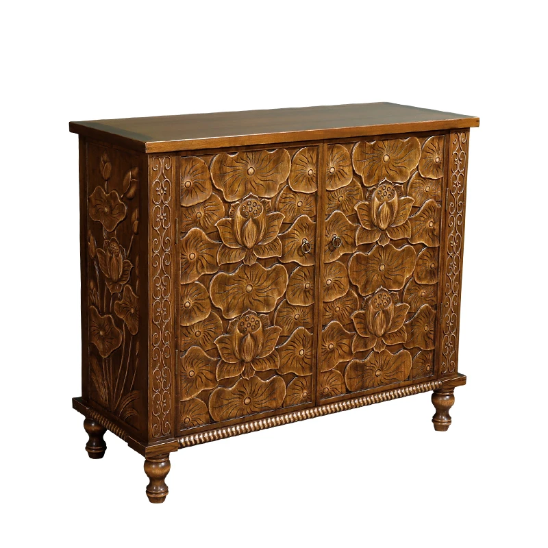 

Southeast Asian Style Solid Wood Retro Entrance Cabinet Zitai Style Living Room Furniture Storage Organizer Shoe Cabinet