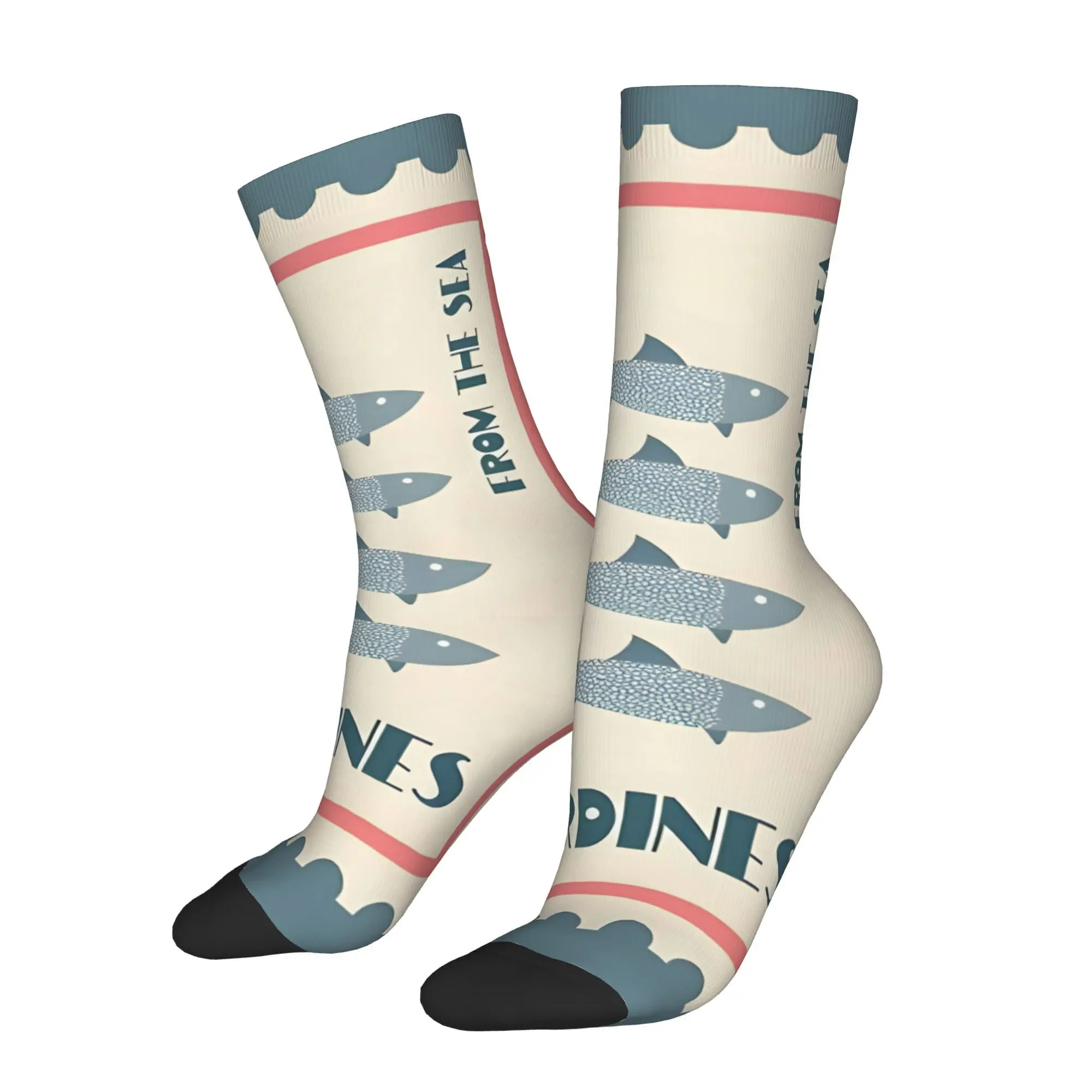 

Забавные мужские носки Happy Sardines, винтажные носки в стиле Харадзюку в стиле хип-хоп, новинка, носки для экипажа, подарочный узор с принтом
