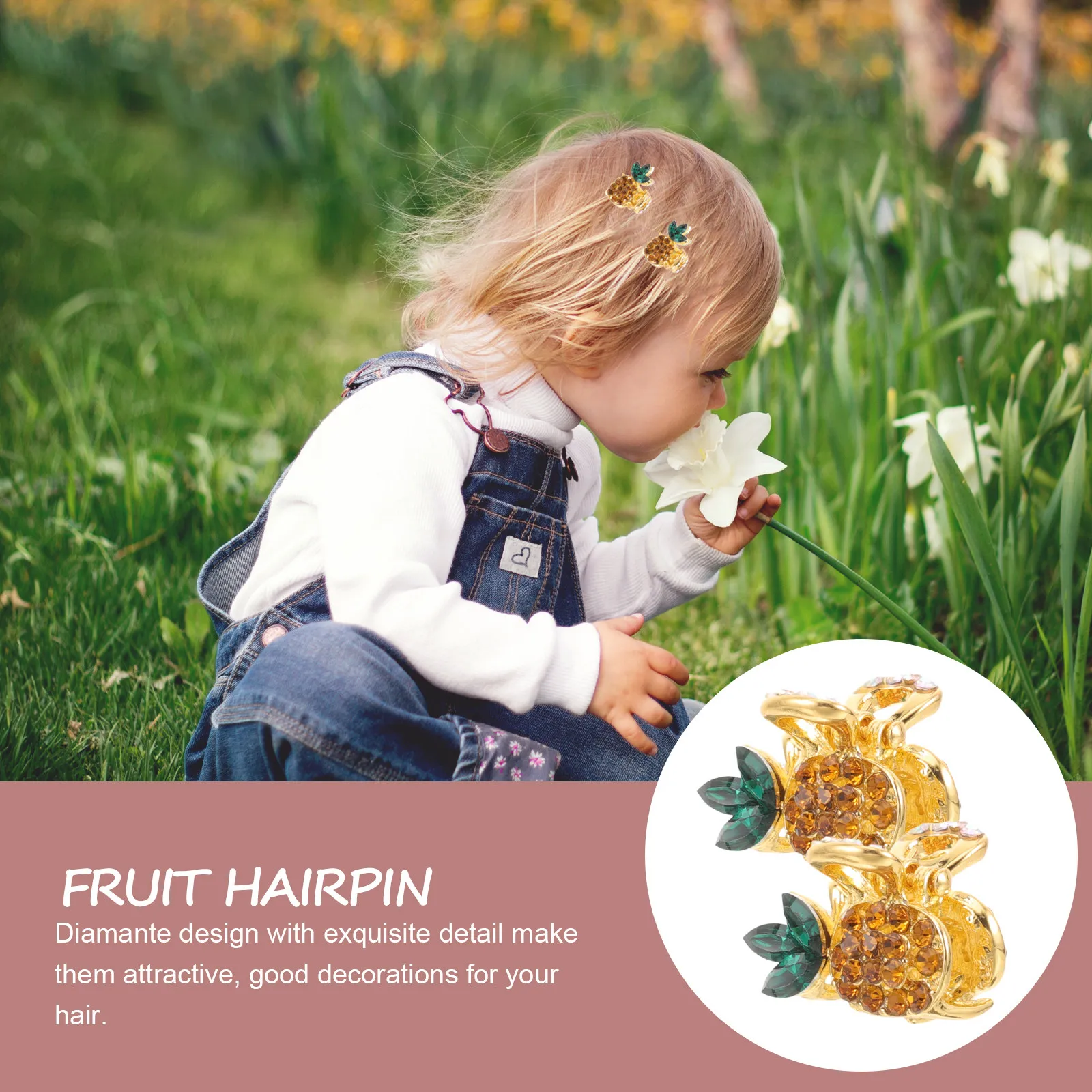 

2Pcs Alloy Hairpin Pineapple Pattern Diamond Decor Hair Clip for Woman Girl Festival Travel Holiday Use Pineapple Hair Clip