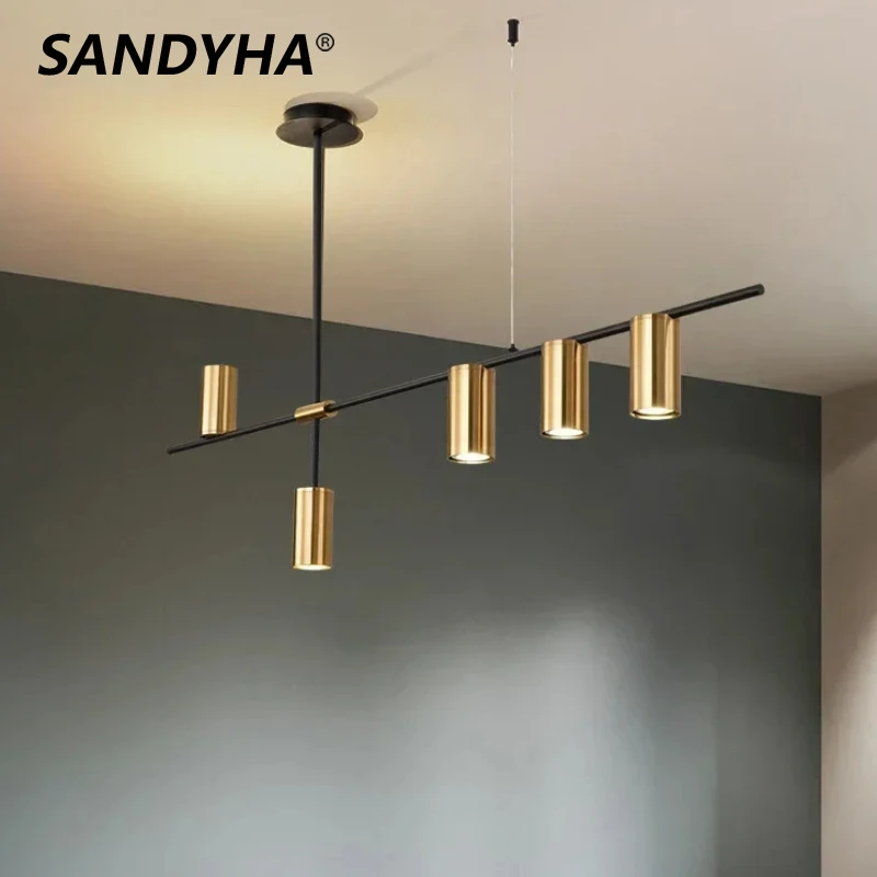 

SANDYHA Modern Minimalist Pendant Light Long Strip Design Restaurant Chandelier Living Room Decor Dining Table Lighting Fixtures