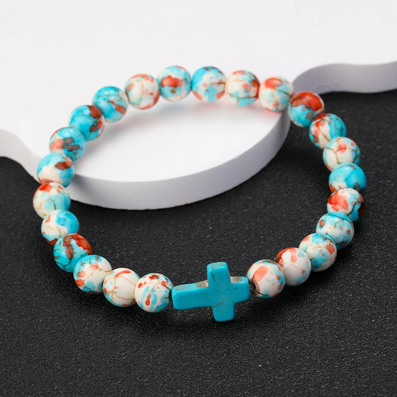 Christmas gift fashion bracelet cross bracelet colorful imitation turquoise bracelet beaded bracelet Valentine's Day gift